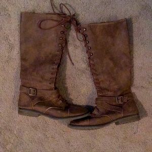 Lace up knee high boots